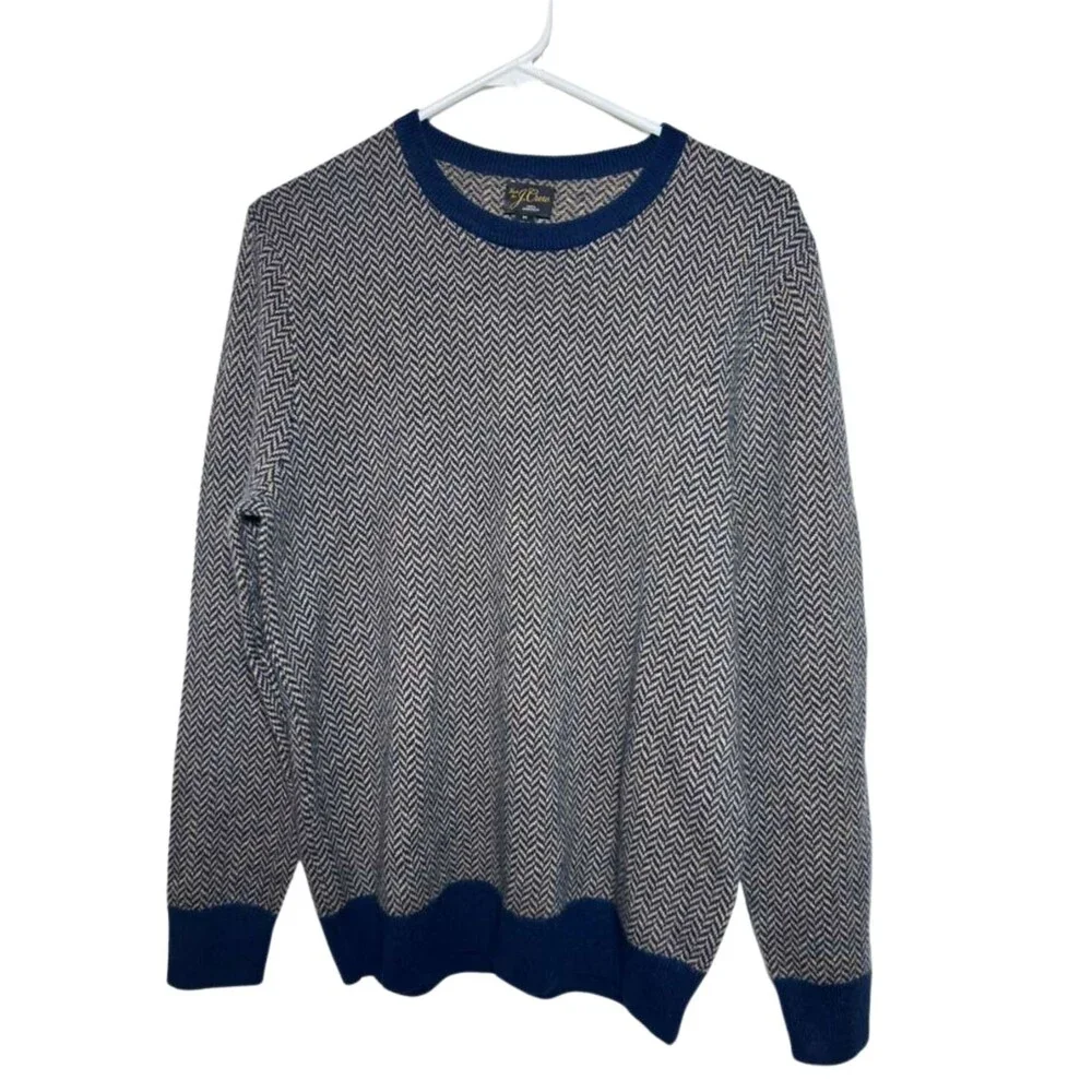 J.Crew Cashmere Sweater Men Medium Herringbone Jacquard Crewneck